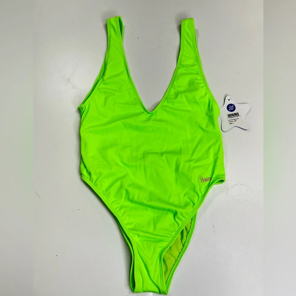 Breeza Maillot One Piece Swimsuit in Lime Green New With Tags Size Small - Picture 1 of 10